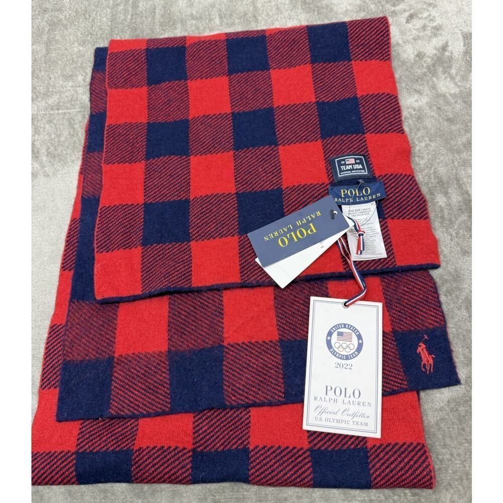 NWT Polo Ralph Lauren Team USA 2022 Wool Scarf Italy Red Blue 71x13